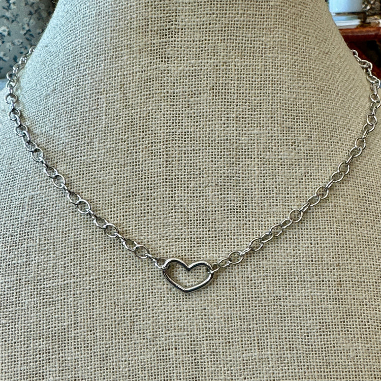 Open Heart Necklace-White Gold