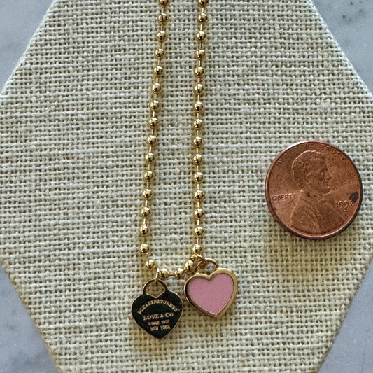 DOUBLE HEARTS ON BALL CHAIN-Gold