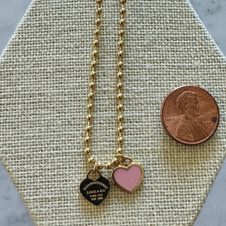 DOUBLE HEARTS ON BALL CHAIN-Gold