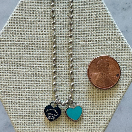 DOUBLE HEARTS ON BALL CHAIN-Silver
