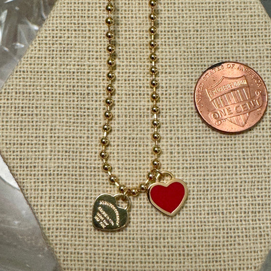 DOUBLE HEARTS ON BALL CHAIN-Gold