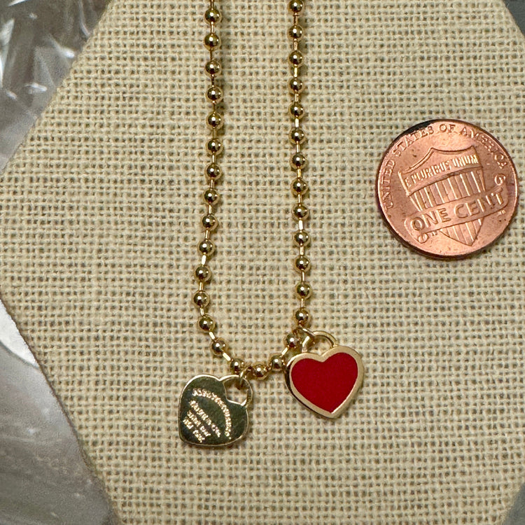 DOUBLE HEARTS ON BALL CHAIN-Gold