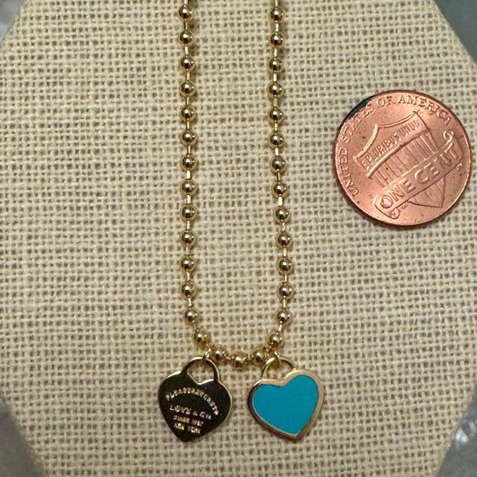 DOUBLE HEARTS ON BALL CHAIN-Gold