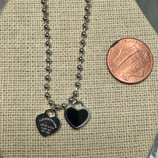 DOUBLE HEARTS ON BALL CHAIN-Silver