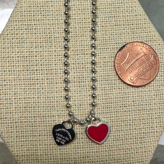 DOUBLE HEARTS ON BALL CHAIN-Silver
