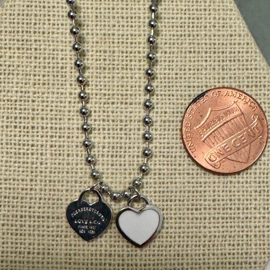 DOUBLE HEARTS ON BALL CHAIN-Silver