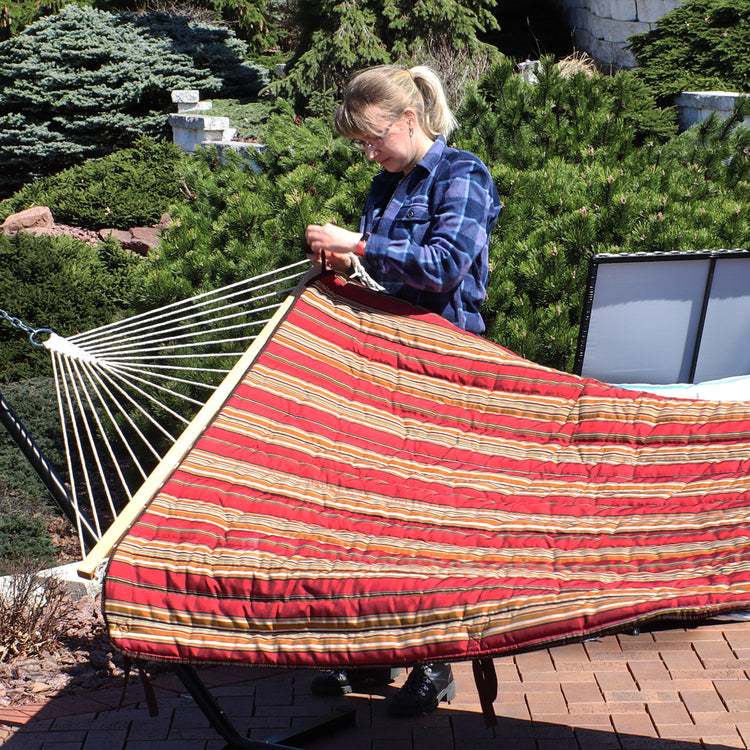 Sunnydaze Cotton Rope Hammock with 12-Foot Stand - Pad & Pillow