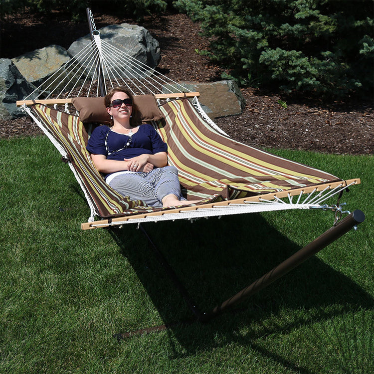 Sunnydaze Rope Hammock with 12-Foot Stand - Pad & Pillow