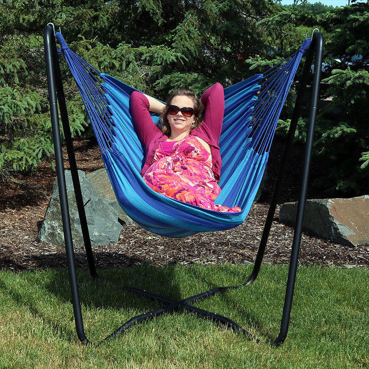 Sunnydaze Hanging Hammock Chair Swing with Sturdy Space-Saving Stand