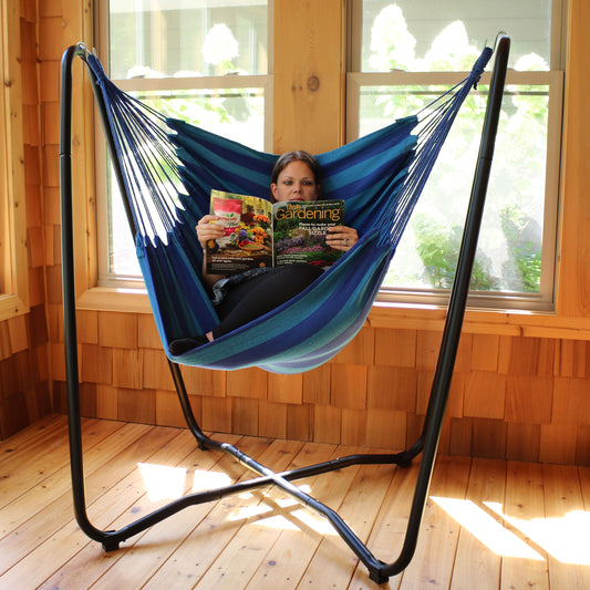Sunnydaze Hanging Hammock Chair Swing with Sturdy Space-Saving Stand