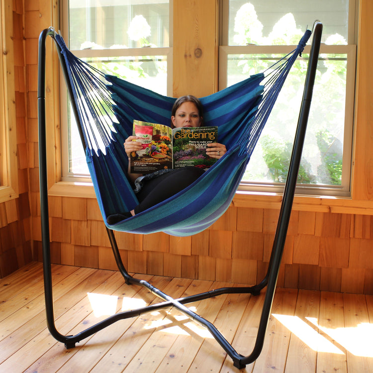 Sunnydaze Hanging Hammock Chair Swing with Sturdy Space-Saving Stand