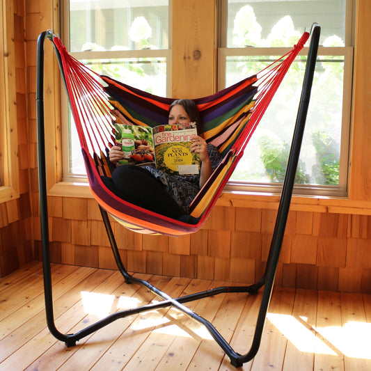 Sunnydaze Hanging Hammock Chair Swing with Space-Saving Stand