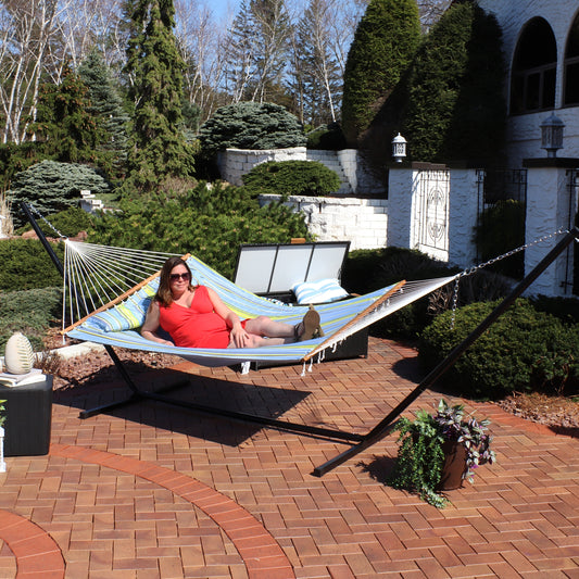 Sunnydaze Quilted Fabric Hammock Bed with Heavy Duty Stand