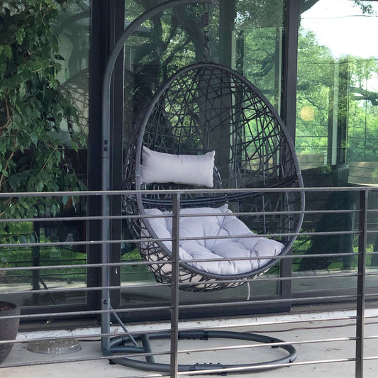 Sunnydaze Gray Caroline Hanging Egg Chair with Stand - Resin Wicker