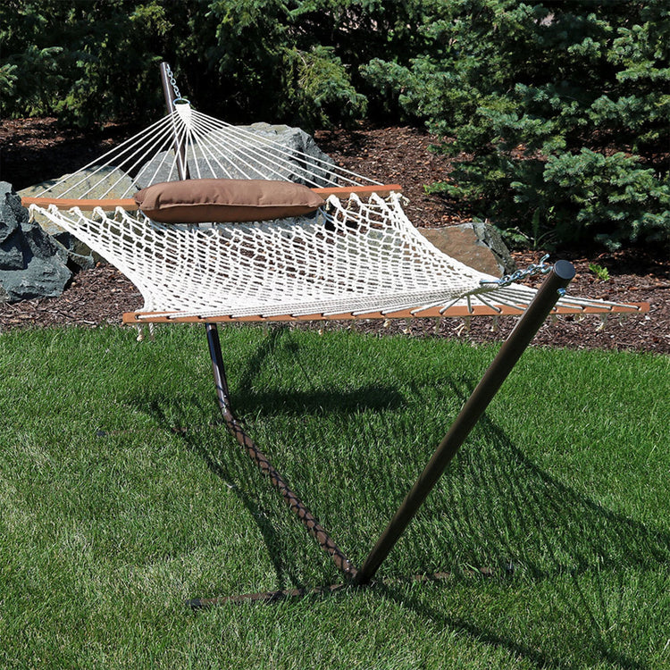 Sunnydaze Rope Hammock with 12-Foot Stand - Pad & Pillow