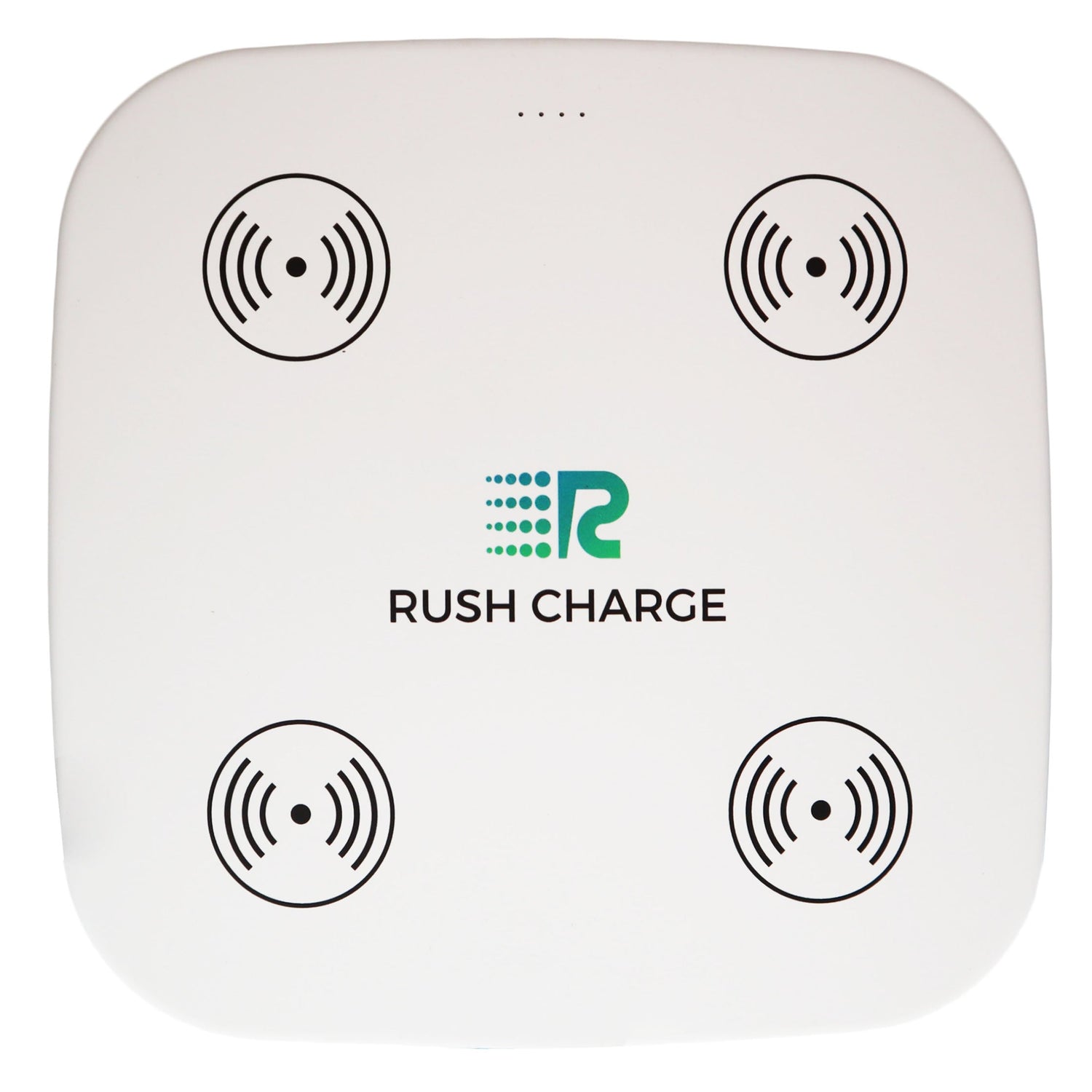 White electronic device with 'Rush Charge' logo on a white background