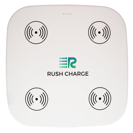 White electronic device with 'Rush Charge' logo on a white background