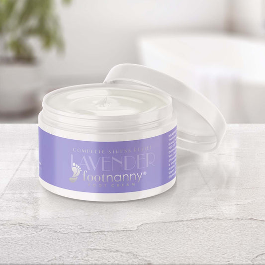Jar of Lavender Footnanny foot cream on a white background