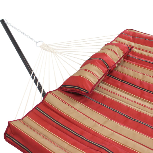 Sunnydaze Cotton Rope Hammock with 12-Foot Stand - Pad & Pillow