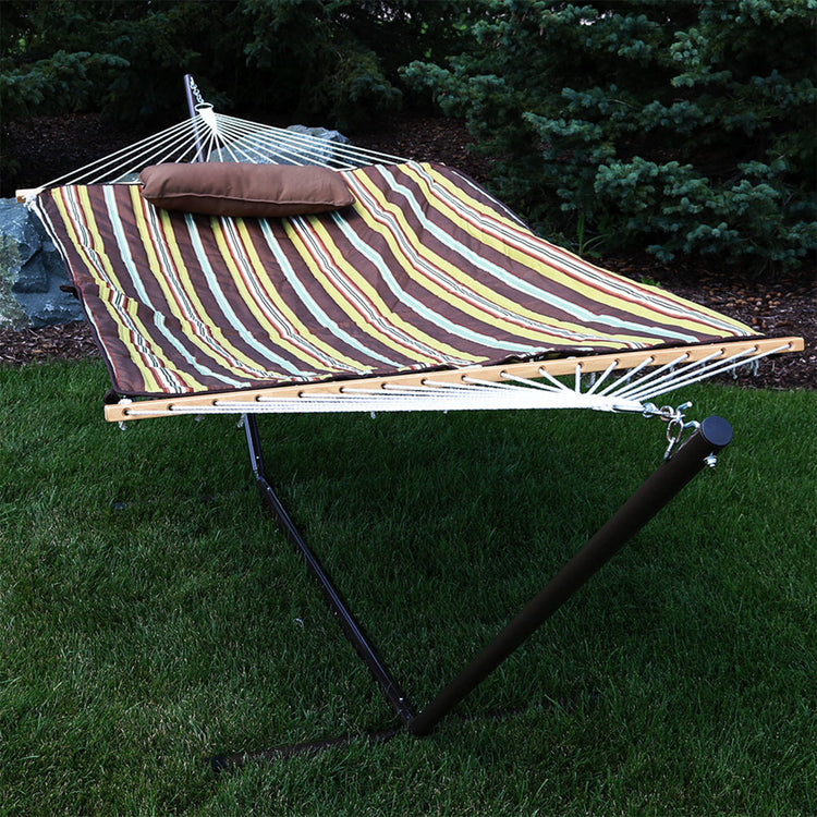 Sunnydaze Rope Hammock with 12-Foot Stand - Pad & Pillow