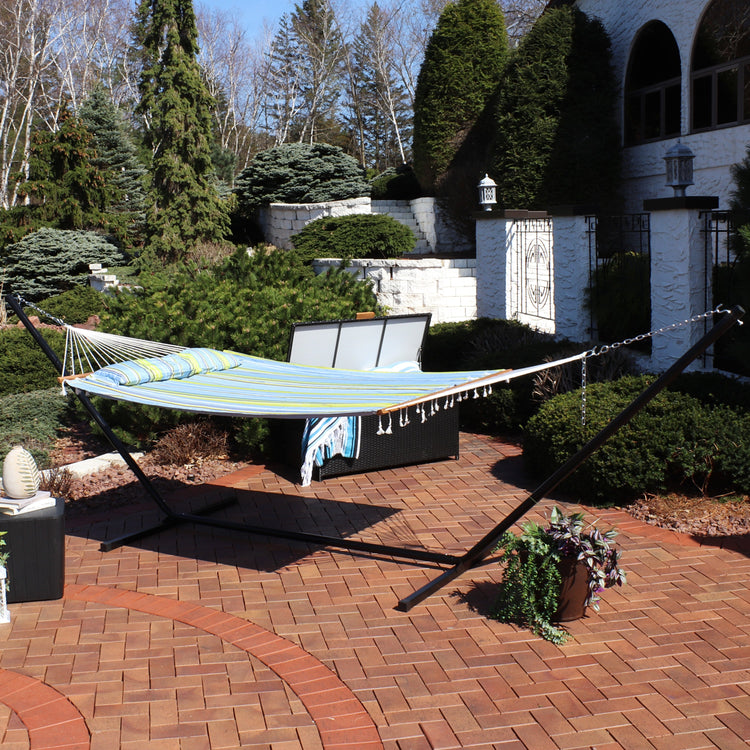 Sunnydaze Quilted Fabric Hammock Bed with Heavy Duty Stand