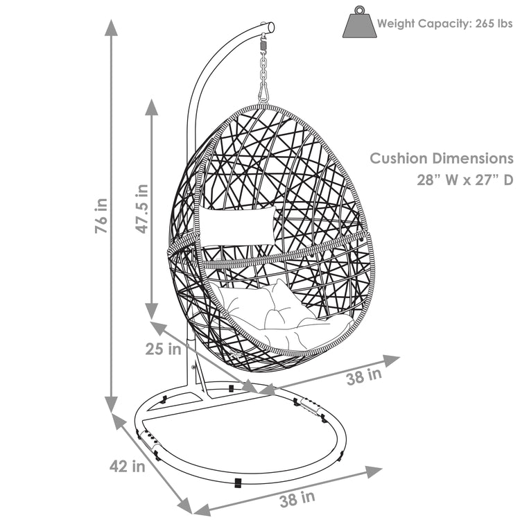 Sunnydaze Caroline Hanging Egg Chair with Stand - Resin Wicker - Beige Cushions