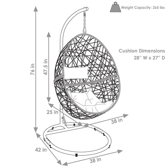 Sunnydaze Gray Caroline Hanging Egg Chair with Stand - Resin Wicker