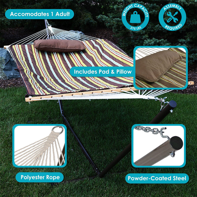 Sunnydaze Rope Hammock with 12-Foot Stand - Pad & Pillow