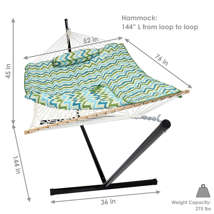 Sunnydaze Rope Hammock Combo with Stand - Pad and Pillow