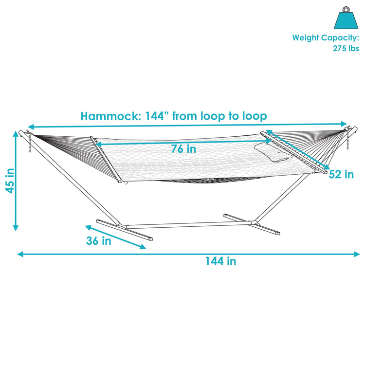 Sunnydaze Cotton Rope Hammock with 12-Foot Stand - Pad & Pillow