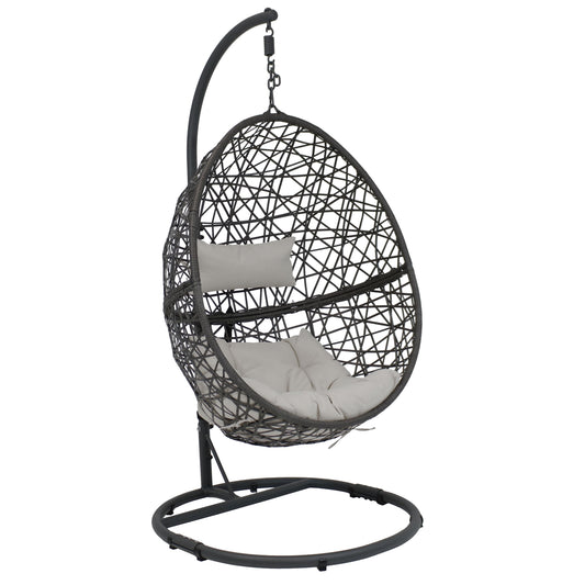 Sunnydaze Gray Caroline Hanging Egg Chair with Stand - Resin Wicker