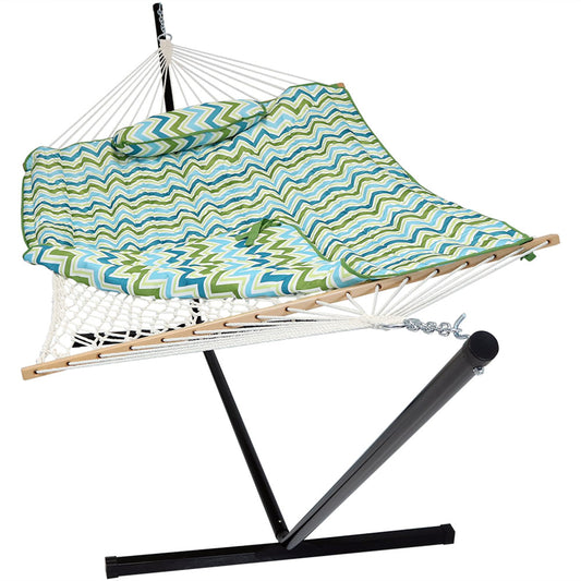 Sunnydaze Rope Hammock Combo with Stand - Pad and Pillow