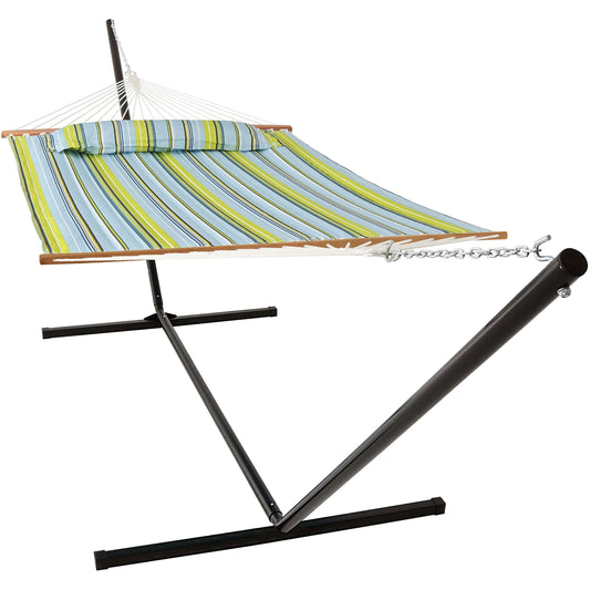 Sunnydaze Quilted Fabric Hammock Bed with Heavy Duty Stand