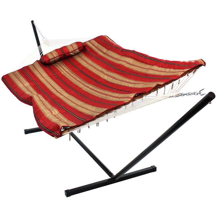 Sunnydaze Cotton Rope Hammock with 12-Foot Stand - Pad & Pillow