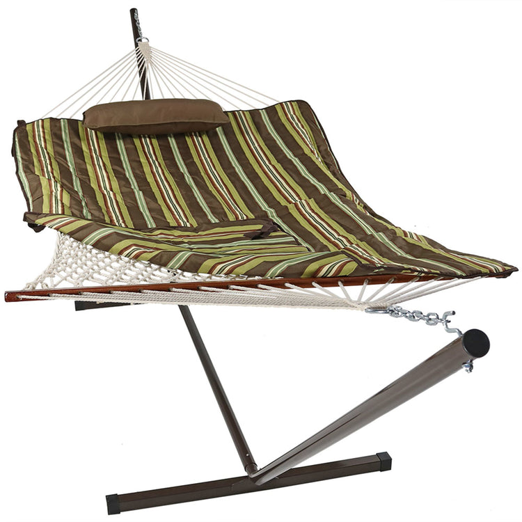 Sunnydaze Rope Hammock with 12-Foot Stand - Pad & Pillow