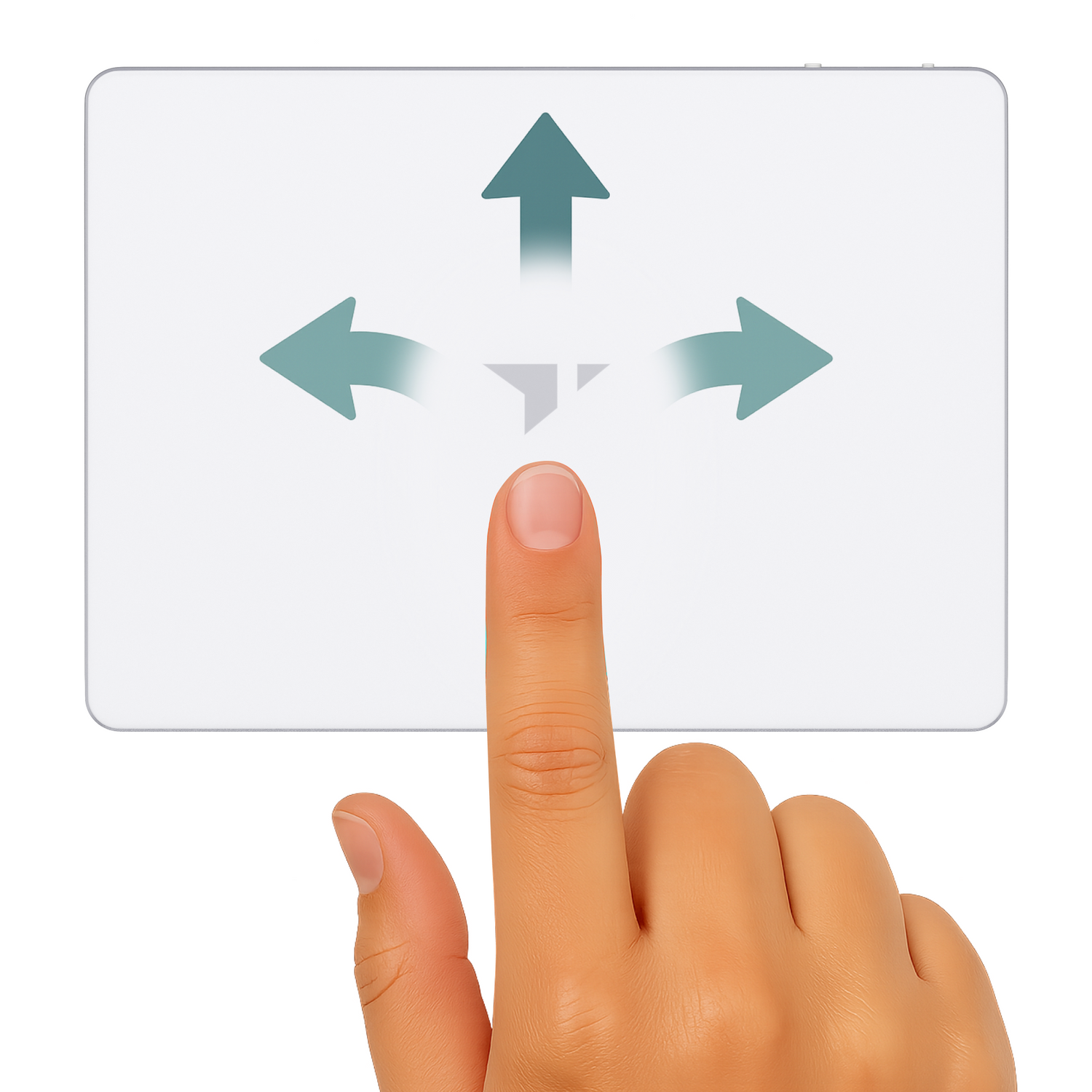 Hand with a finger pointing to directional arrows on a transparent card