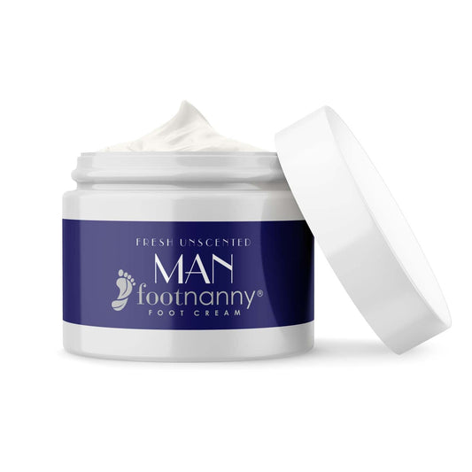 Jar of Man Footnanny foot cream on a white background