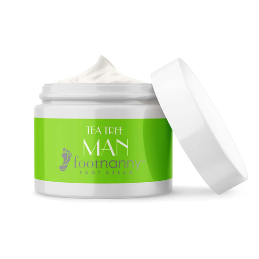 Jar of Tea Tree Man Footnanny foot cream on a white background