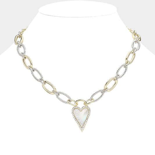 Modern Mother of Pearl Heart Necklace