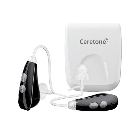 Ceretone hearing aid system on a white background