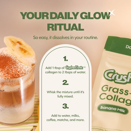 Package of Crushed Tonic Grass-Fed Collagen Banana Milk on a white background