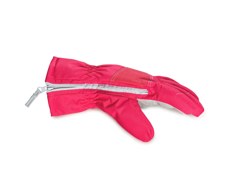 Pink raincoat with reflective strip on a white background