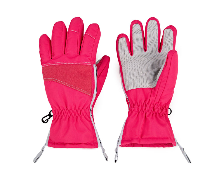Pair of pink gloves with gray palm on a white background
