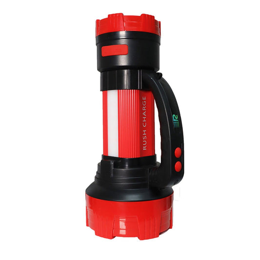 Red and black flashlight with 'Rush Charge' branding on a white background
