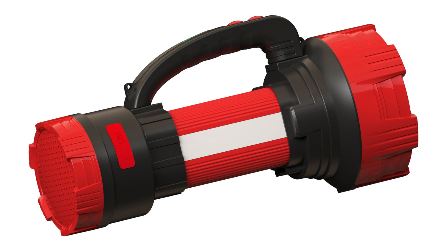 Red and black flashlight on a white background