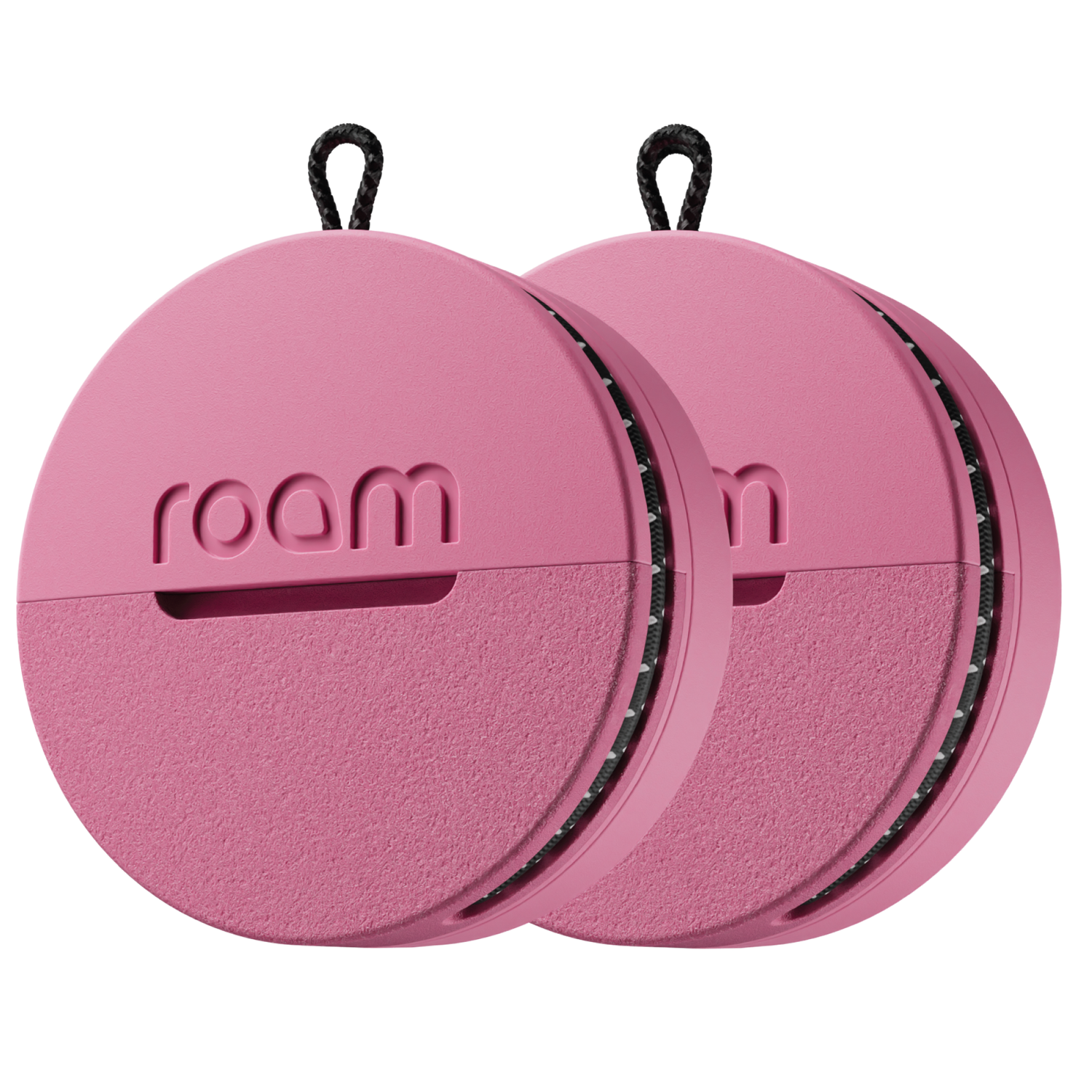 Pink circular device with 'roam' branding on a white background