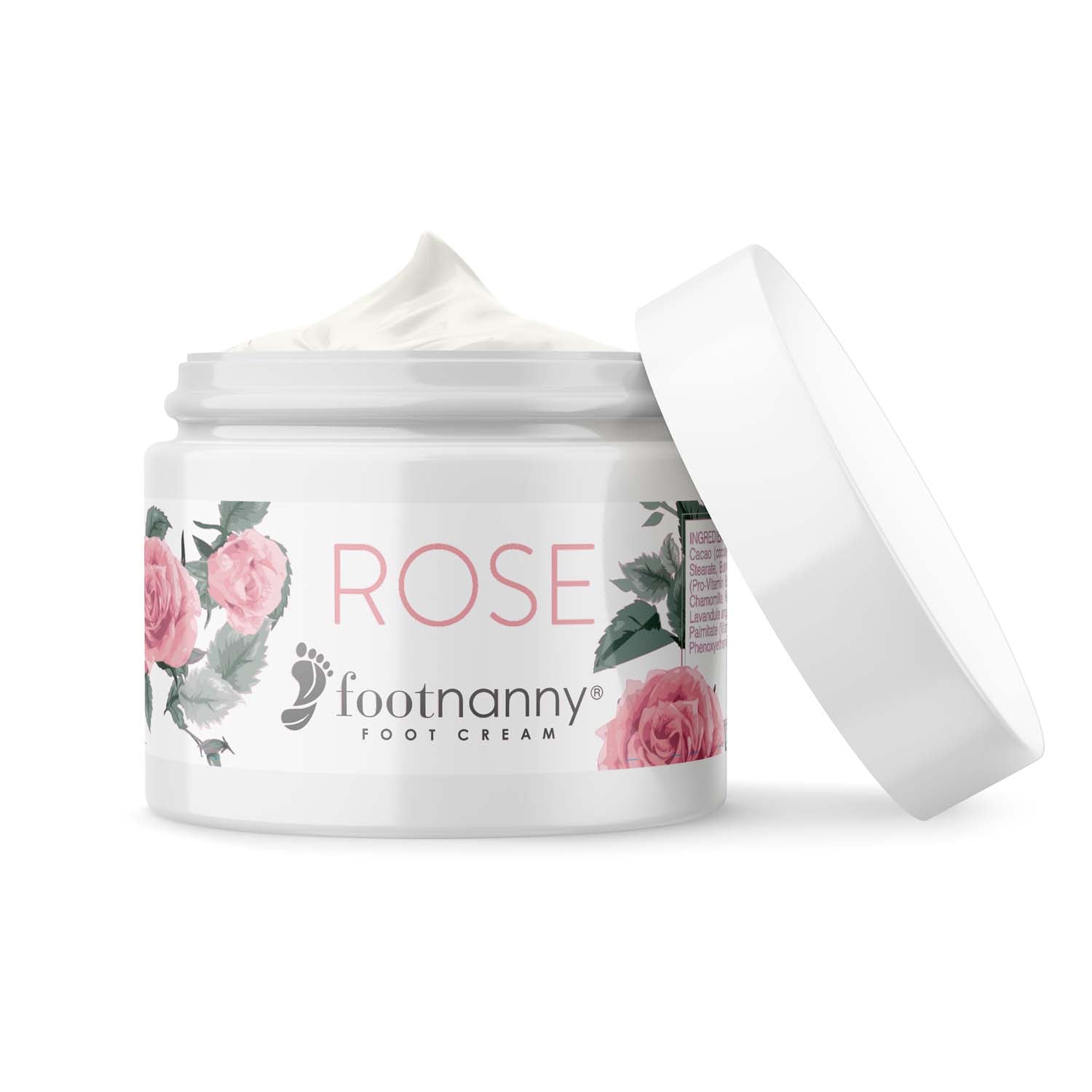 Footnanny Rose foot cream jar with floral design on a white background