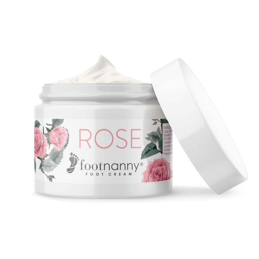 Footnanny Rose foot cream jar with floral design on a white background