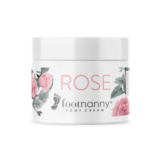 Footnanny Rose foot cream jar with floral design on a white background