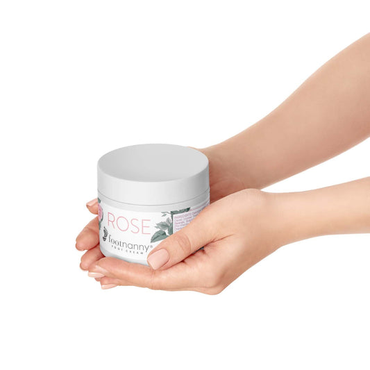 Footnanny Rose foot cream jar with floral design on a white background
